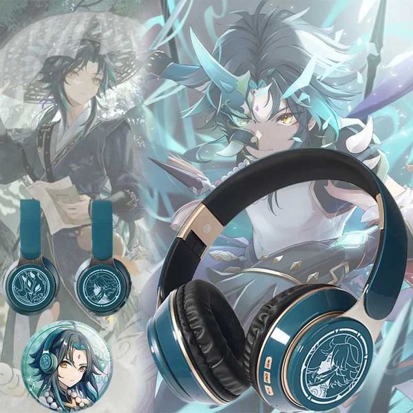 Headsets Genshin Impact Peripheral Xiao Drahtlose Anime-Kopfhörer 3Mode Connected Cosplay Requisiten Headset Spielcharakter Bluetooth-Kopfhörer J240123