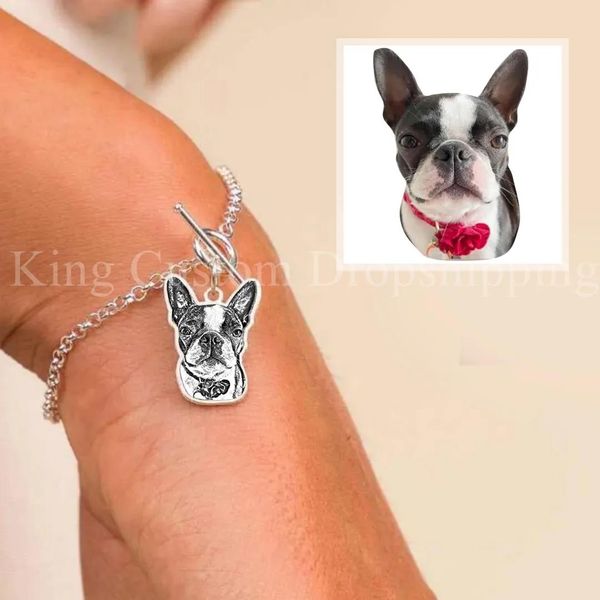 Braccialetti Bracciale in argento 925 con foto personalizzata di animali domestici con incisione del nome dell'animale domestico. Il regalo di San Valentino è unico