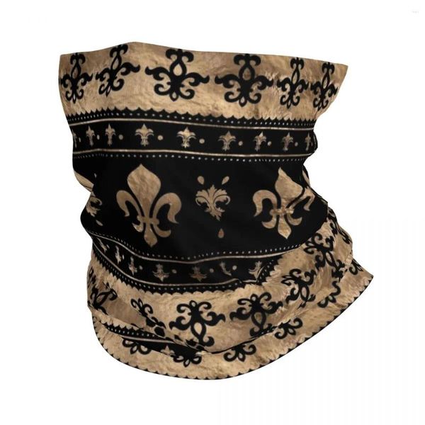 Lenços luxo preto e ouro flor-de-lys bandana pescoço gaiter impresso balaclavas lenço mágico headwear equitação para homens mulheres toda a temporada