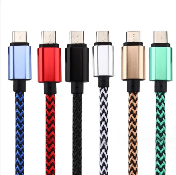 Venda quente 2A Tipo de Carregamento c /Micro Cabos USB 1m 2m 3m Liga de tecido trançado cabos para samsung s10 note10 s8 s9 huawei htc telefone android sem pacote