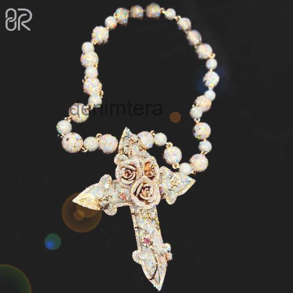 Collana a catena cubana Moissanite Fascino stile hip-hop Nuovo design Linea a sfera Ciondolo a maglia pesante placcato oro argento 925 4VPH