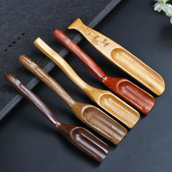 Colheres de chá 1 pc acessórios chinês kongfu madeira bambu estilo retro natural colher colher de chá portátil suprimentos de cozinha