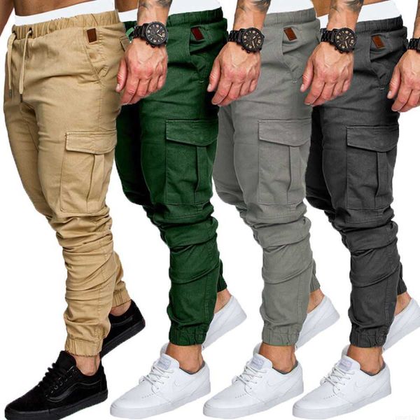 Moda masculina magro urbano em linha reta calças de carga perna casual lápis jogger tático masculino exército l6lj