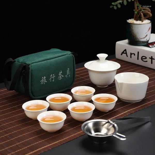 TeAware Setleri Gaiwan Set Servis Pot Tören Kupaları Seyahat Fu Seramik Porselen Kupa Çay Fincanı Çin Kung Taşınabilir