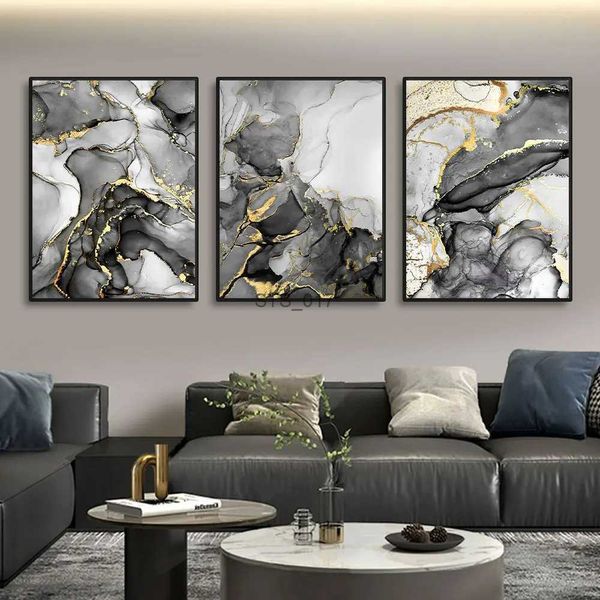 Gemälde 3 Stück Leinwand Kunst Malerei Home Decor Wandkunst Abstrakte Marmor Landschaft Bild Golden Luxus Dekor Poster Drucke für Wohnzimmer