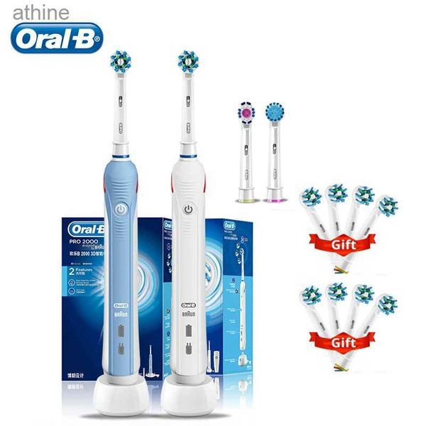 Cabeças de substituição de escovas de dentes elétricas Oral B Escova de dentes Pro2000 4000 Rotação Escova de dentes limpa com sensor de pressão 3D Extra 8 recargas YQ240124