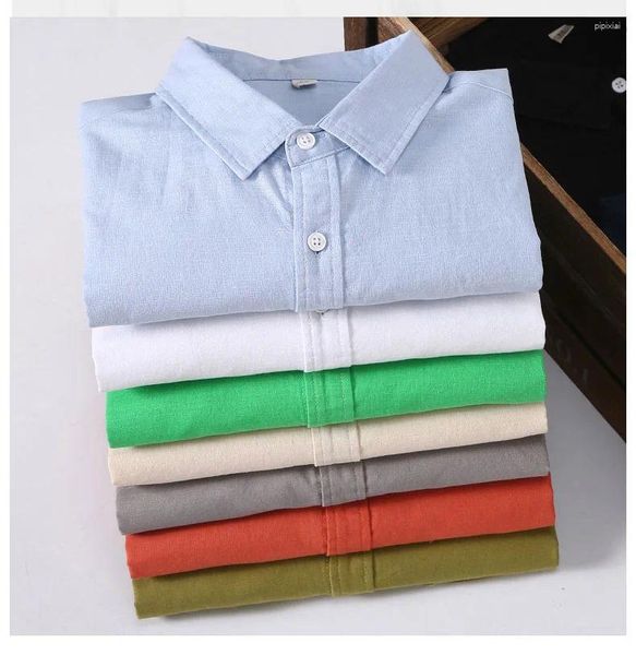 Camisas casuais masculinas primavera 25% linho 75% algodão camisa de manga longa negócios polo tops marca formal