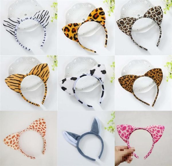 Veludo de pelúcia dos desenhos animados animal orelha faixa de cabelo aros crianças meninas leopardo tigre vaca gato girafa headbands natal cosplay adereços favor g3719665