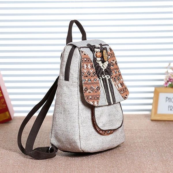 Schultaschen Damen Rucksack National Weave Canvas Tasche individuelle Dekoration handgefertigt für weibliche Modereisen