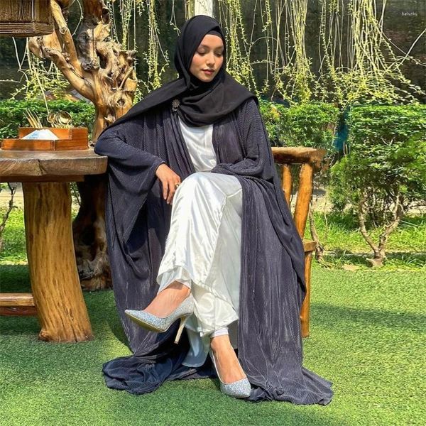 Ethnische Kleidung Eid Party Abaya Muslim Falten Offene Strickjacke Kimono Frauen Fledermausärmel Maxikleider Türkei Kaftan Dubai Arabisches Kleid Islamisch