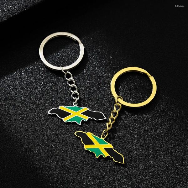 Chaveiros Vintage Jamaica Mapa Bandeira Estilo Étnico Chaveiro de Aço Inoxidável para Homens Mulheres Presente Chaveiro Acessório Anel Jóias