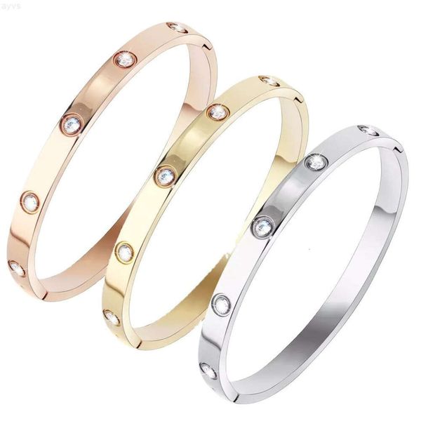2024 Luxus Schraube Armband Damen Armband Kristall Stein Manschette Edelstahl Schmuck Gravierte Edelstein Armreif für Frauen