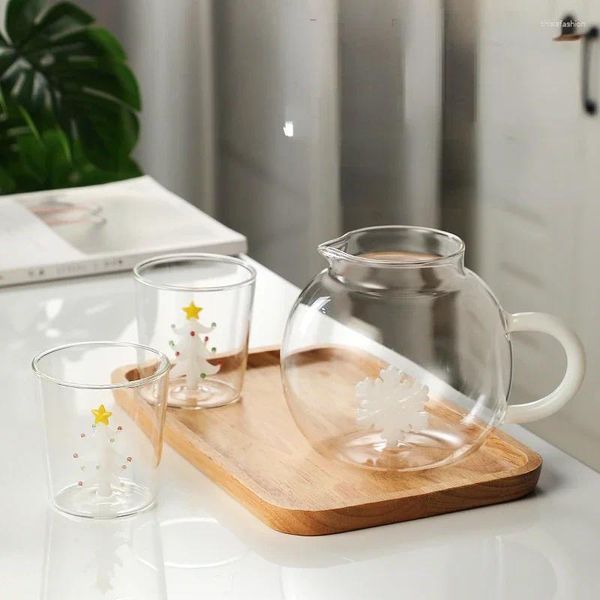 Set di stoviglie per il tè Fornello elettrico Regalo di Natale utilizzabile Set di vetro Bollitore di grande capacità Teiera con tazze Tazza da caffè al latte