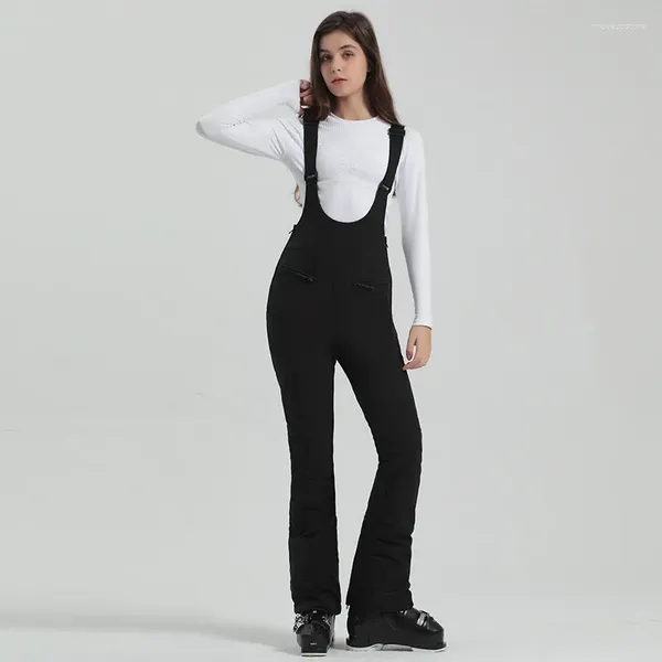 Pantaloni da sci Pantaloni da sci invernali Donna Pantaloni con cinturino da snowboard Vita alta Elastico antivento Impermeabile Addensare termico per abbigliamento sportivo all'aperto