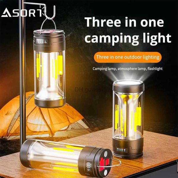 Camping-Laterne, tragbare Laterne, wiederaufladbar über USB, Notfalllampe, eingebauter 2000-mAh-Akku, helle LED-Taschenlampe, Outdoor-Taschenlampe YQ240124