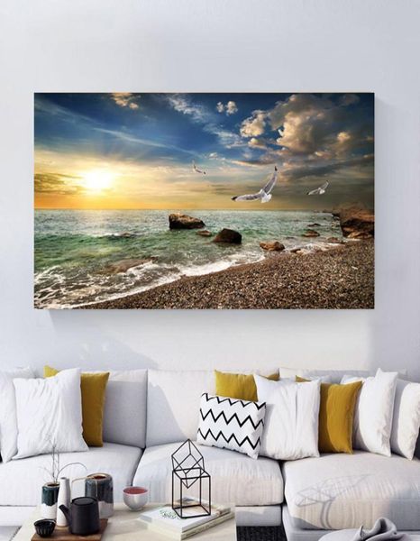 Плакат с природным пейзажем, картина с небом, морем и восходом солнца, напечатанная на холсте, домашний декор, настенные художественные фотографии для гостиной8980479