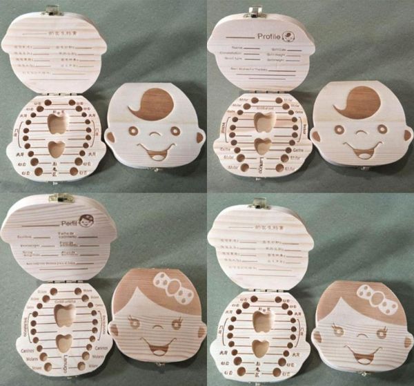 Scatola per denti spagnola inglese per bambini Salva denti da latte Immagine per ragazzi e ragazze Scatole portaoggetti in legno Regalo creativo per bambini Kit da viaggio 2 stili 4560296