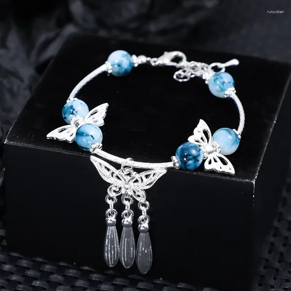 Bracciale rigido in stile cinese con sensazione premium, braccialetto a farfalla in ceramica, braccialetti vintage eleganti super immortali, squisiti per le donne