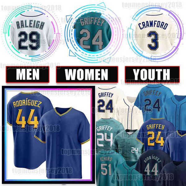 Ken Griffey Jr Camisa de Beisebol 44 Julio Rodriguez Jorge Polanco City Connect Mariners 3 JP Crawford Luis Urias Cal Raleigh JP Suzuki Ichiro Mitch Haniger George Kirby