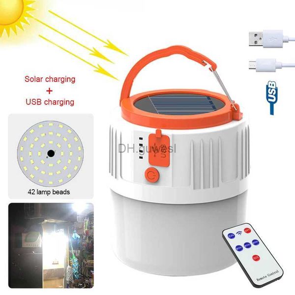 Lanterna de acampamento V66 Lanterna portátil USB / luz de carregamento solar 42W 42 contas Night Market Tent Lamp à prova d'água IP66 Energia de acampamento móvel de emergência YQ240124