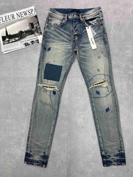 Mens Designer Jeans Roxo Homens Calças Pantalones Homens Jean Rasgado Denim Lavado Velho Longo 30-40 CVHF