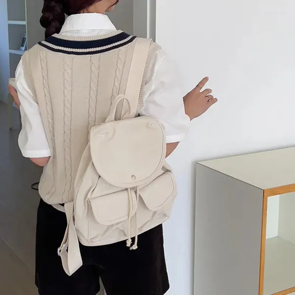 School Bags 2024 Trendy Canvas Women Backpack Multi Pocket Leisure Travel Ladies Small Bag Fashion Korean Style Mini For