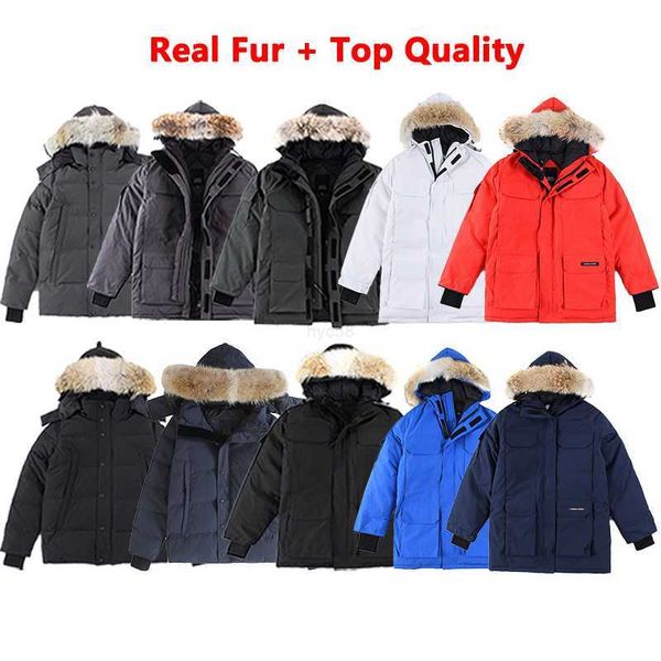 Piumino da uomo Parka Abbigliamento firmato Alta qualità Canada G08 G29 Parka d'oca Vera pelliccia Piumino da uomo Piumino d'anatra bianco Cappotto da donna Scaldacorpo invernale Cappotti da donna W