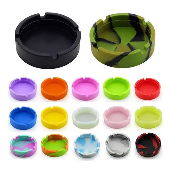 Cinzeiro colorido de silicone macio Mini cinzeiro luminoso portátil Durável Ecologicamente correto Resistência a altas temperaturasAnti quedaAntiderrapante Cinzeiros para porta-cigarros