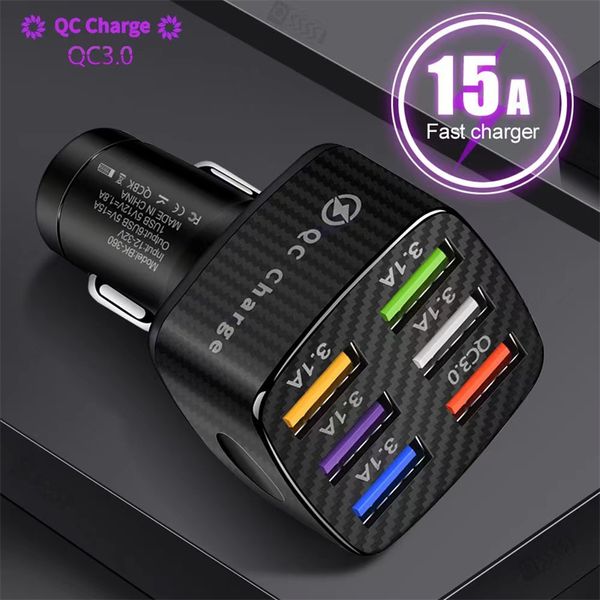 Superschnelles USB-Autoladegerät Mini-Schnellladung für iPhone QC3.0 PD USB Typ C Autotelefon-Ladegerät-Adapter für Xiaomi Samsung Huawei 5V/9V/12V 15A Autoladegerät 6 USB-Aufladung