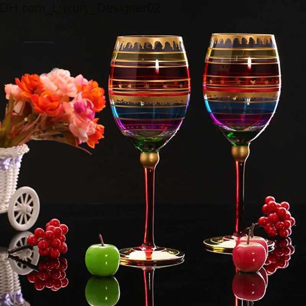 Copos de vinho 400ml copos de vinho impressos criativos pintados à mão copo de champanhe taça de vidro sem chumbo casa bar festa de casamento presentes de bebidas q240124