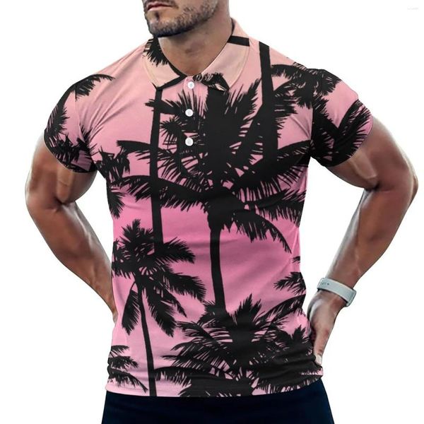 Herren Polos Sunset Beach Print Poloshirt Palme Lässige lustige Umlegekragen T-Shirts Kurzarm Grafik Übergroße Tops