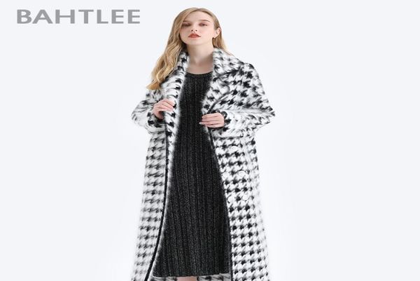 BAHTLEE Cappotto lungo da donna in angora con motivo pied de poule Maglione invernale in lana lavorato a maglia Cardigan maglione colletto rovesciato maniche lunghe LJ207235771