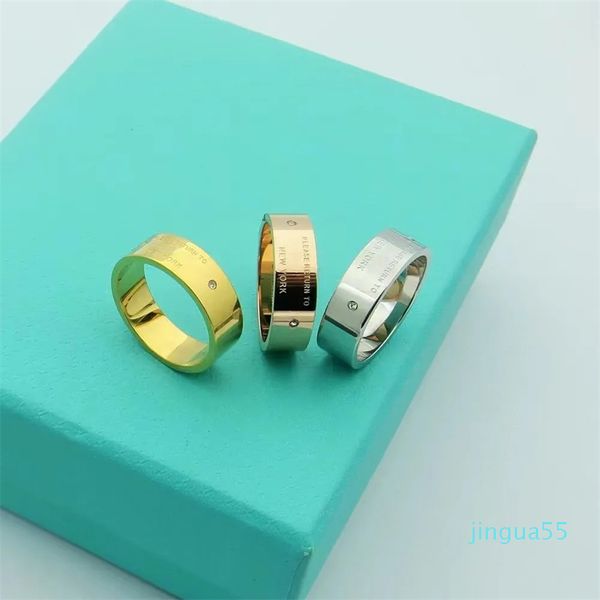 Designer de jóias de aço titânio anel cruzado de duas cores anel de bloqueio em u coração vários estilos anel de diamante liso