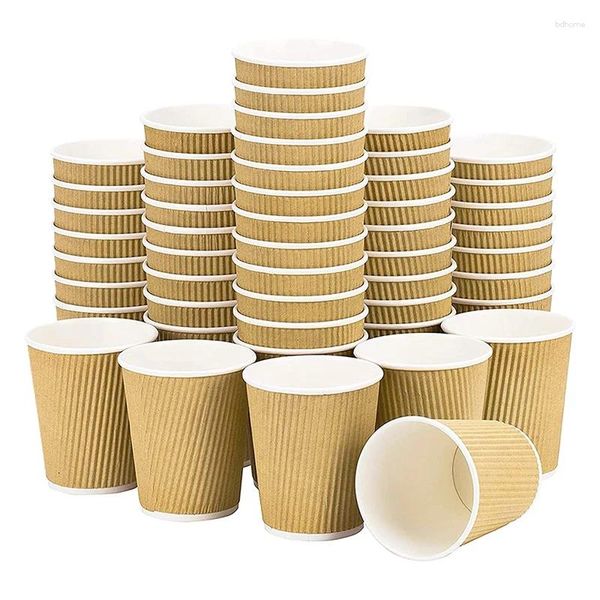 Einwegbecher, Strohhalme, 100 Stück, 8 Unzen, Kraftbraun, dreiwandig, Ripple-Kaffee für Teepapier