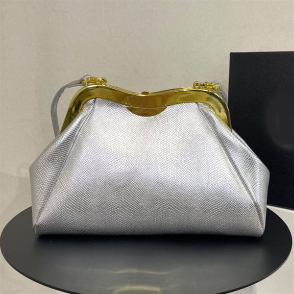 Yeni klip çanta Crossbody çanta Kadın Çanta Akşam Debriyaj Çanta Cowhide Gerçek Deri Serpantin Çerçeve Donanım Moda Metal SMOO244W