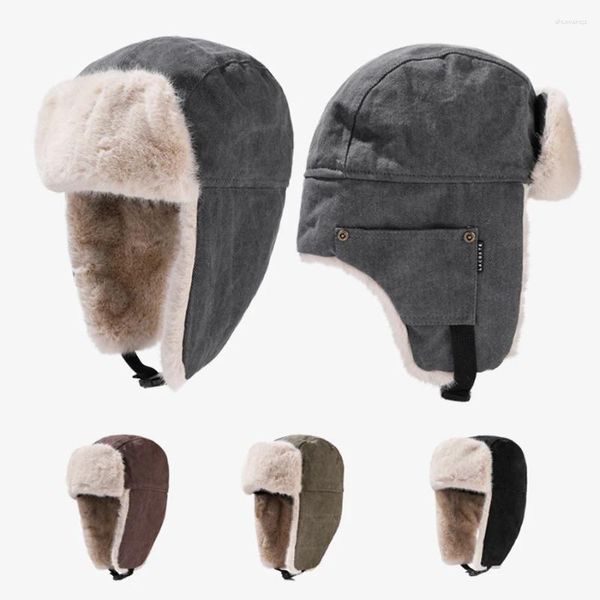 Berets Grosso Rosto Protegendo Bomber Chapéus Homens Inverno Ao Ar Livre Chapéu Quente Equitação Ear Cap Ski Slouchy Skullies Beanies