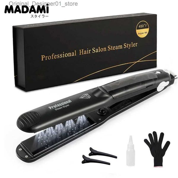 Alisadores de cabelo Vapor Alisador de Cabelo Profissional Cerâmica Vapor Flat Iron 450 Calor Rápido Tratamento de Óleo de Argan Ferramentas de Cuidados de Cabelo Q240124