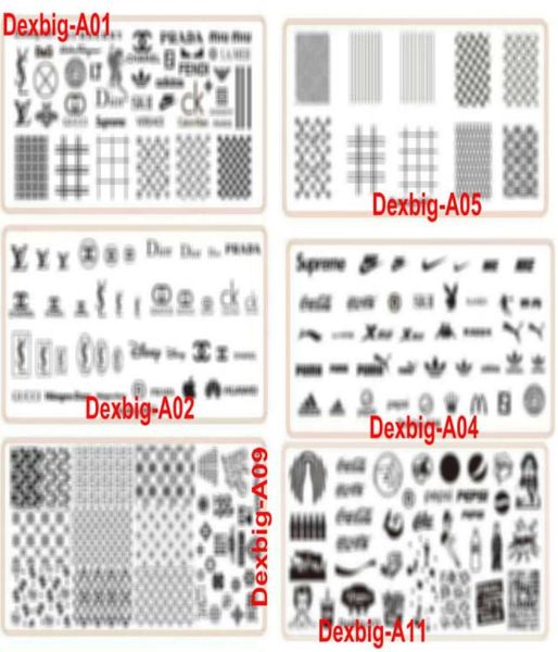 HQ 6style LO GO Brand Designs Nail Art Stamping Plate con foglio di plastica Timbro Big XL Design Image Plates Transfer Polish Prin9570340