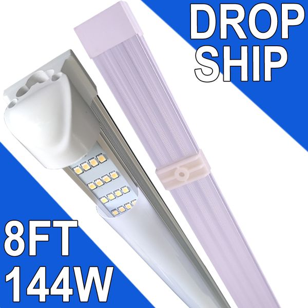 Lampada da negozio a LED, 8 piedi 144 W 6500 K bianco freddo, luci a tubo LED integrate T8 da 8 piedi, illuminazione per garage magazzino, 4 file, rendimento elevato, collegabile usastock