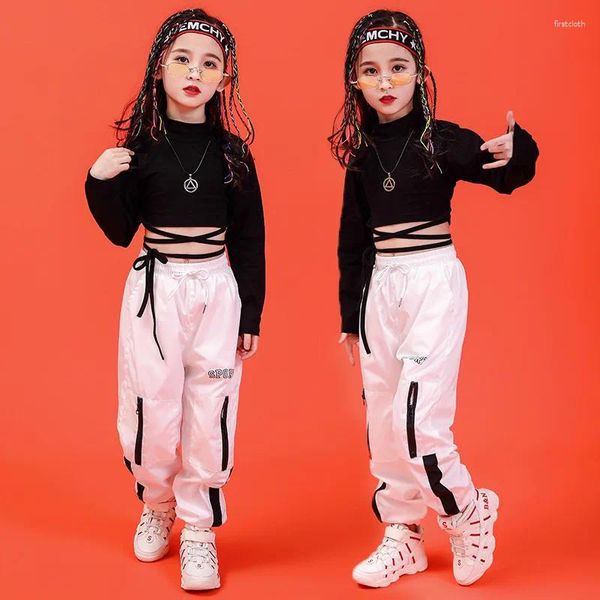 Bühnenkleidung Mädchen Jungen Jazz Hip Hop Tanzkostüme für Kinder Schwarzes T-Shirt Crop Tops Jogger Hosen Ballsaal Performance Show Tanzkleidung