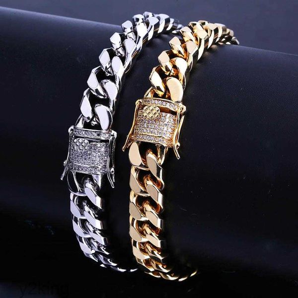 Nova moda ouro branco masculino hip hop cubano link corrente pulseira miami rock rapper pulseira jóias correntes de pulso presente para meninos venda eeq7 7c2g