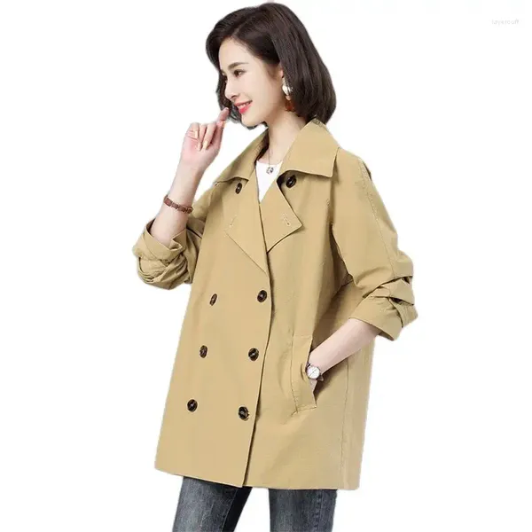 Trench da donna di media lunghezza sottile 2024 giacche primaverili estive giacca a vento allentata colletto doppio petto top casual