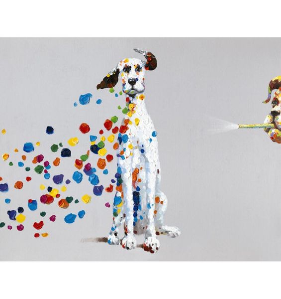 Cartone animato animale cane con bolle colorate dipinto a mano olio su tela immagine murale arte per la casa soggiorno camera da letto decorazione della parete9324450