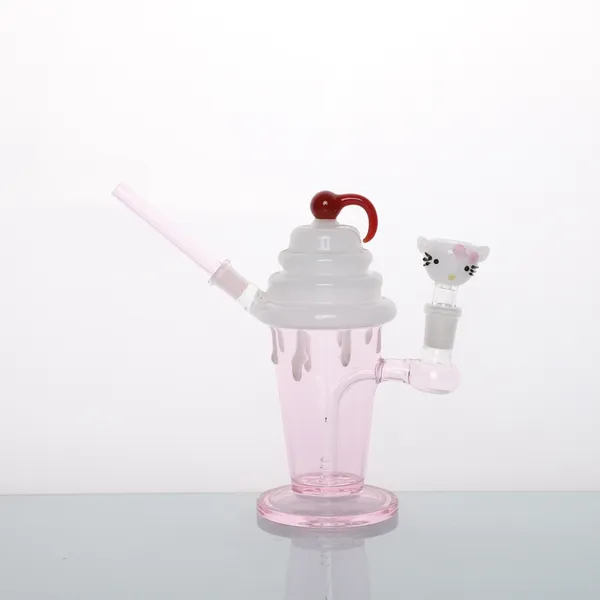 Pipa per narghilè in vetro stile gelato rosa/Bong in vetro per fumatori per la distribuzione