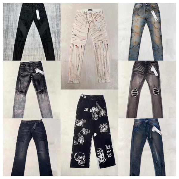 Дизайнер уличной моды, фиолетовые джинсы, мужские пуговицы, черные эластичные эластичные узкие рваные пуговицы, брендовые брюки в стиле хип-хоп для женщин, белые черные брюки 14colour29-40