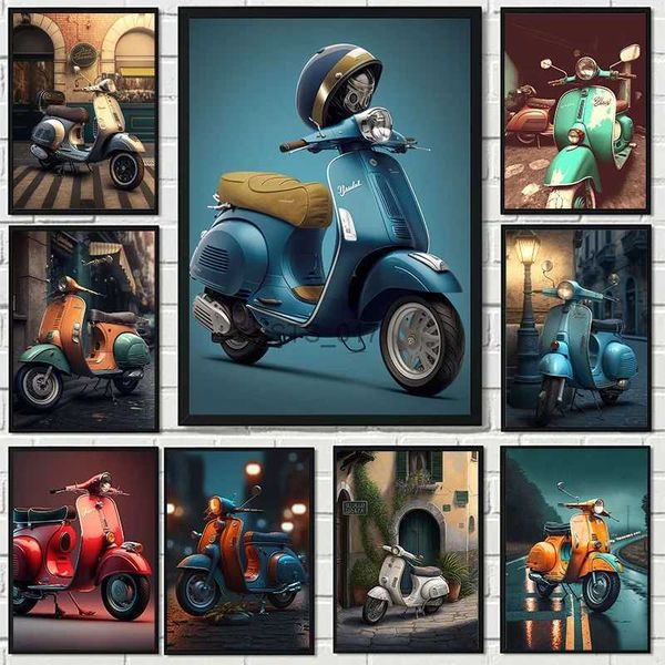 Pinturas Vintage Vespa Motorcycle Poster Canvas Pinturas e Impressão Wall Art Pictures Culb Living Room Decoração Wall Decor Shabby Chic