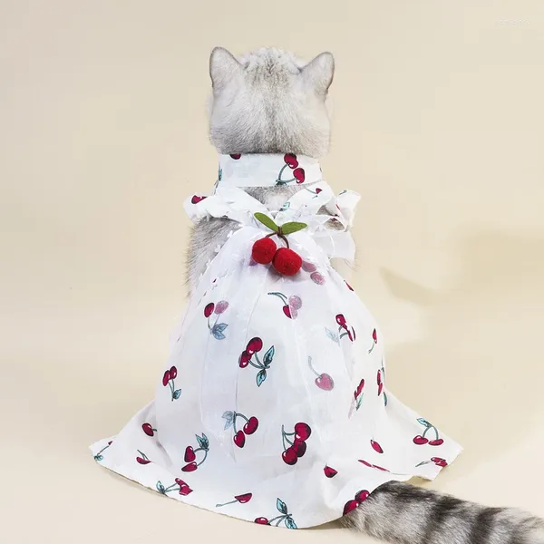 Cão vestuário roupas de cereja bonito grande bowknot pompom vestido pet verão deslizamento cachorrinho princesa casamento saia diy pescoço laços branco preto