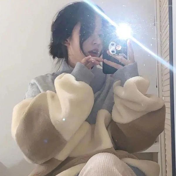 Sweat à capuche pour femme Style coréen automne hiver Harajuku Patchwork surdimensionné pull femme Mujer Ropa col roulé décontracté haut ample