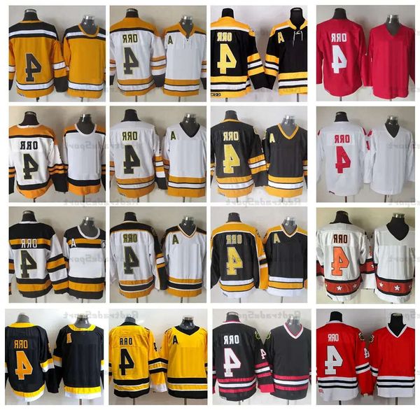 Hokey vintage formaları #4 Bobby Orr Jersey Erkek Siyah 75. Kış Klasik Sarı Dikişli Gömlek 1976 Nation Team A Patch M-XXXL HIG