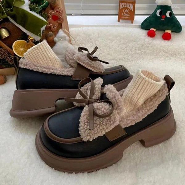 Scarpe eleganti Lefu Scarpe da donna con tacco alto addensato in peluche autunno e inverno Scarpe da neve con suola spessa calda